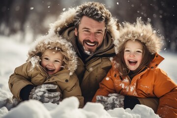 Obraz premium family having fun in snow with two children