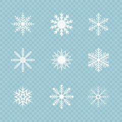 Set of white snowflakes icons