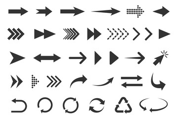 Set of vector flat icons arrows isolated on white background