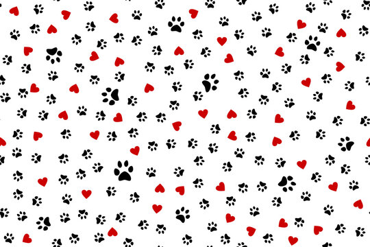 Dog paw and heart seamless pattern. Vector illustration