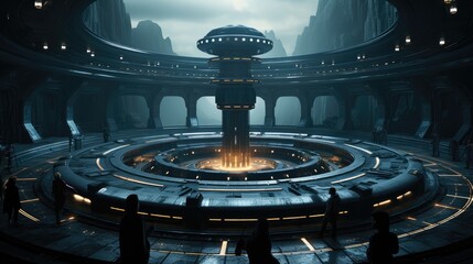 particle accelerator facility, large hadron collider, high energy physics, complex machinery, immense, dark, particle physics photography style