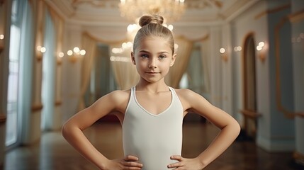 Portrait of a small gymnast: flexibility and elegance