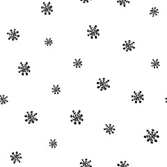 New year black and white seamless pattern with small silhouettes of snowflakes in naive scribble style. Greeting card, gift packaging., wrapping paper. Funny scrabble style collection for happy new