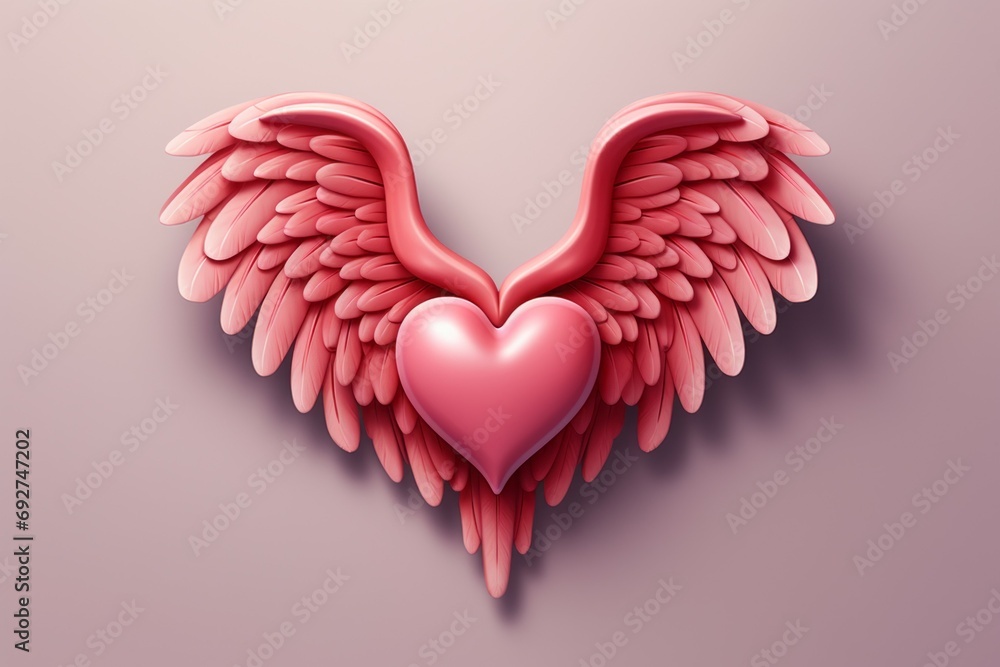 Poster heart with cupid wings. delicate background with selective focus and copy space