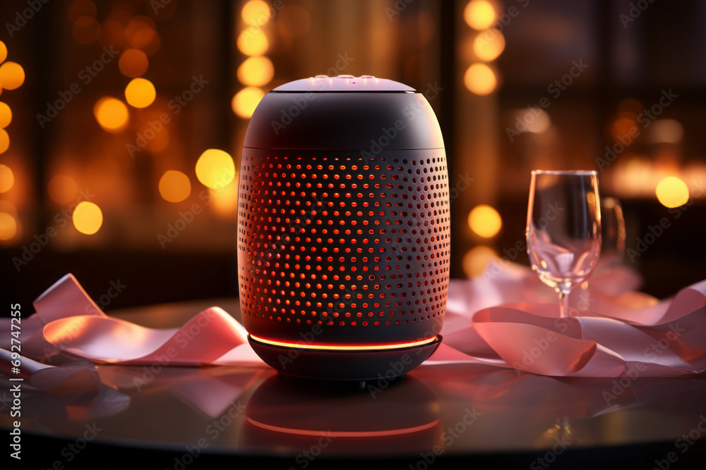 Poster smart speaker. background with selective focus and copy space