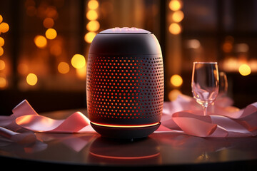 Smart speaker. Background with selective focus and copy space