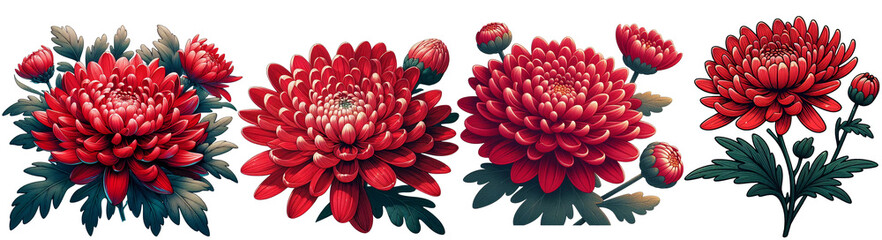 Red chrysanthemum flower isolated on white background. - obrazy, fototapety, plakaty