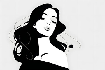 Stylized black and white illustration of a woman