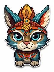 Cartoon sticker sweet kitten dressed in Indian costume, AI