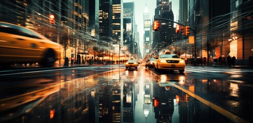 raining in new york city street - obrazy, fototapety, plakaty