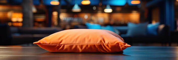 the blue and orange cushion is on its own table - obrazy, fototapety, plakaty