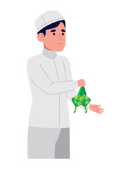 idul fitri man with ketupat