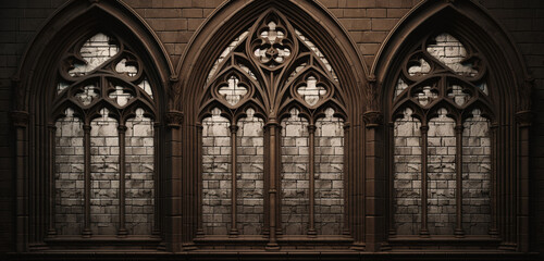 A high-definition image showcasing a 3D wall texture with a detailed, Gothic cathedral window pattern. 8k, - obrazy, fototapety, plakaty