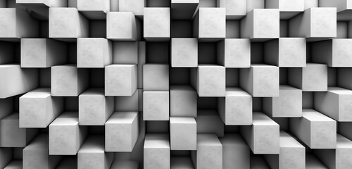 A realistic image of a 3D wall texture with a modern, geometric cube pattern in black and white. 8k,