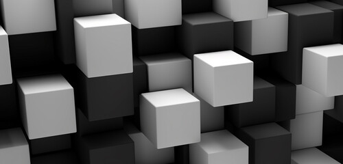 A realistic image of a 3D wall texture with a modern, geometric cube pattern in black and white. 8k,
