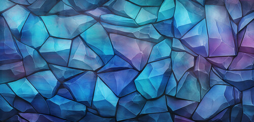 A realistic portrayal of a 3D wall texture with a crystal-like structure in jewel tones. 8k, - obrazy, fototapety, plakaty