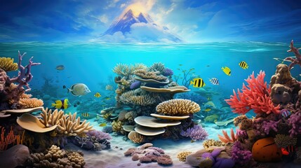 ocean coral island atoll illustration marine paradise, tropical diving, reef turquoise ocean coral island atoll