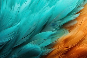 light orange background texture feather trends color turquoise green Beautiful colourful blue abstract angel art bird bright christmas closeup colours concept creative decorative design detail - obrazy, fototapety, plakaty