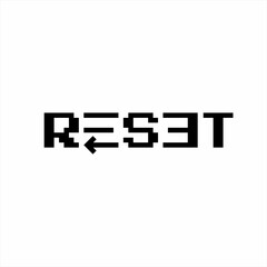 Pixel style word "Reset" design with back arrow on letter E.