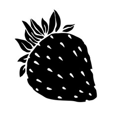 Silhouette, stamp of strawberry. Decorative botanical element. Vector graphics.