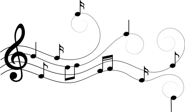 Music notes with swirls, vector illustration.