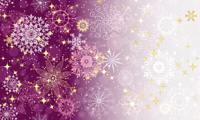 Vector Christmas frame with shiny golden and colorful snowflakes and balls