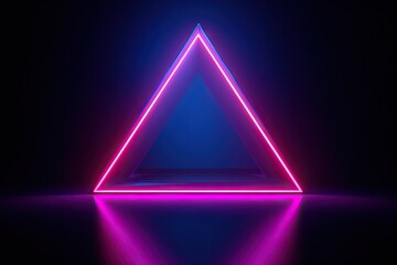 background abstract stage show fashion style retro 80's light ultraviolet space empty shape triangle frame triangular neon pink blue render 3d three-dimensional blank banner glow line eclipse black - obrazy, fototapety, plakaty