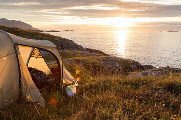 Fototapeta na wymiar Camping at the Atlantic coast in Norway