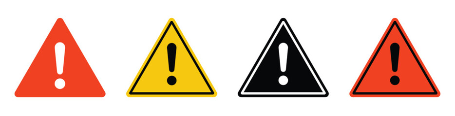 Exclamation mark of warning attention icon.Caution signs collection.Collection vector danger icons isolated on white background.Caution, danger and warning signs.