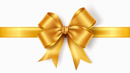 A golden ribbon with a bow on a white background. Photorealistic clipart on white background.