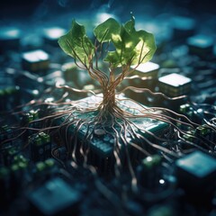 A close up of a plant on a circuit board.