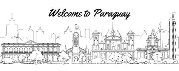 Paraguay famous landmarks by silhouette outline style,vector illustration