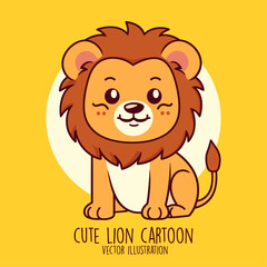 Vector Illustration of Lion Cartoon Character and Small Baby Lion Animal
