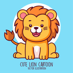 Lion Cartoon Character and Sweet Baby Lion Animal in Vector Illustration
