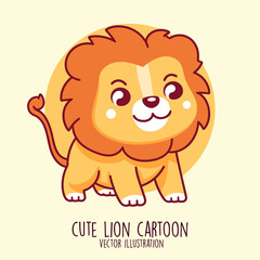 Cartoonish Lion Character and Tiny Baby Lion Animal in Vector Form
