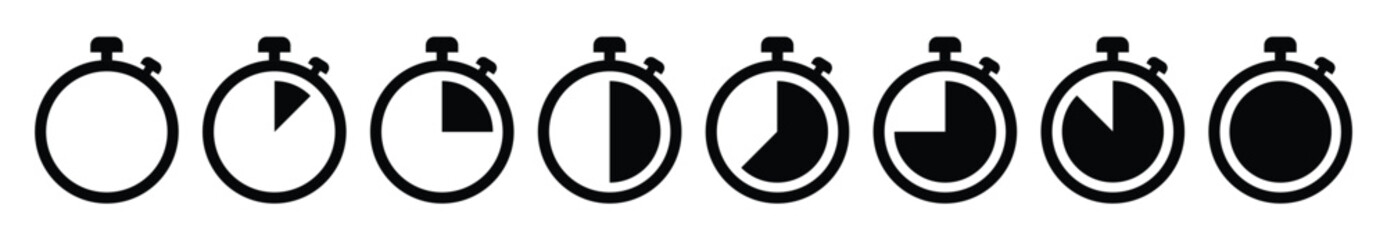 Timer icon collection. Set of timer and stopwatch icons. Countdown Timer vector icons. Symbol timer on transparent background. Vector illustration