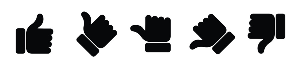 Valuation thumbs, black buttons vector. Black valuation thumbs on white background. Vector Illustration