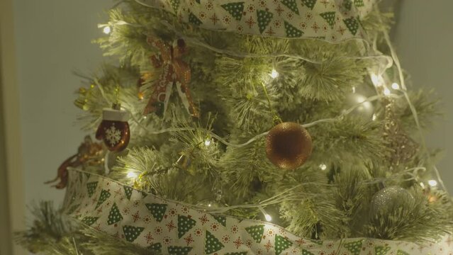 High quality low light no noise Slog3 footage from Sony A7Siii of Christmas tree, lights for colour grading practice and short projects_003