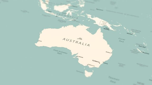 Australia on the world map. Smooth map rotation. 4K animation.