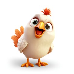 Adorable 3D Chicken Cartoon Icon on White Background