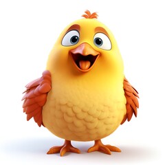Adorable 3D Chicken Cartoon Icon on White Background - obrazy, fototapety, plakaty