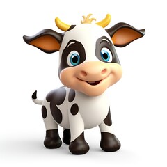 Adorable 3D Cow Cartoon Icon on White Background