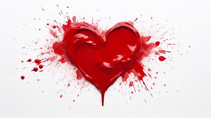 Red heart on a white background with splashes and drops of blood. Valentine's day card. Valentine's day. 3D render.
