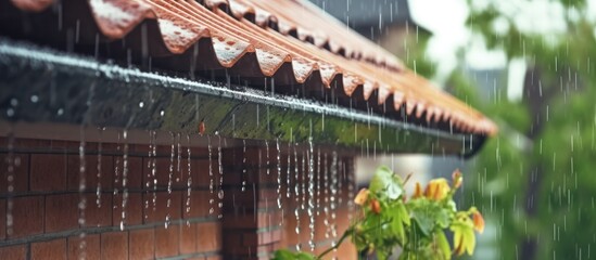 Heavy rain fell on the roof of the house