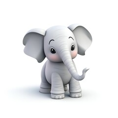 Adorable 3D Elephant Cartoon Icon on White Background