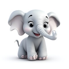 Adorable 3D Elephant Cartoon Icon on White Background