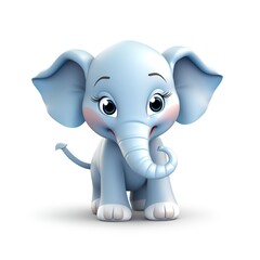 Adorable 3D Elephant Cartoon Icon on White Background