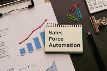 There is notebook with the word Sales Force Automation. It is as an eye-catching image.