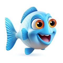 Adorable 3D Cartoon Fish Icon on White Background