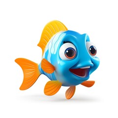Adorable 3D Cartoon Fish Icon on White Background